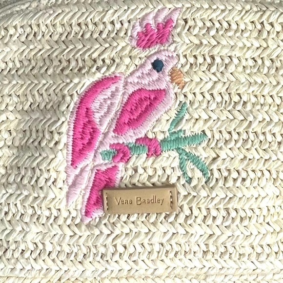 Vera Bradley Straw Mini Convertible Backpack Light Natural Straw Tan Pink Green - Picture 8 of 13